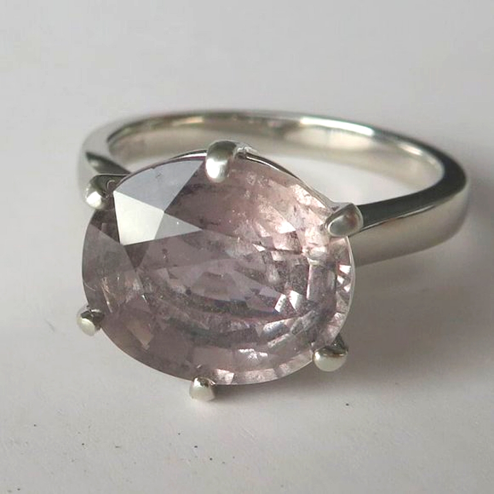 Large Natural Pink Mauve Grey Blue Color Change Sapphire In Sterling Silver Ring